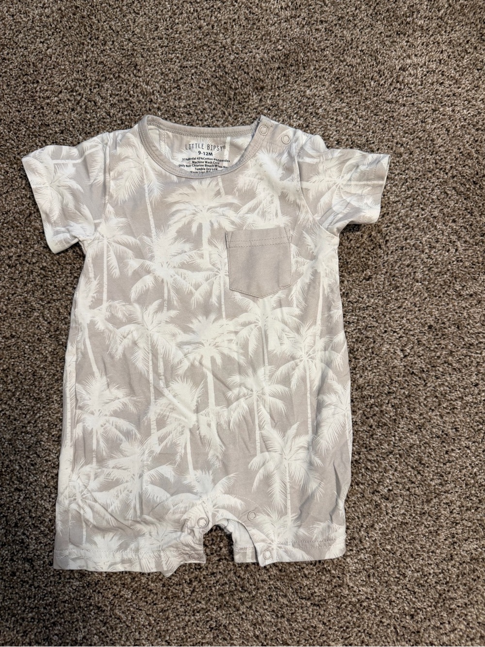 Little Bipsy Tan Palm-Print Short Sleeve One-Piece
